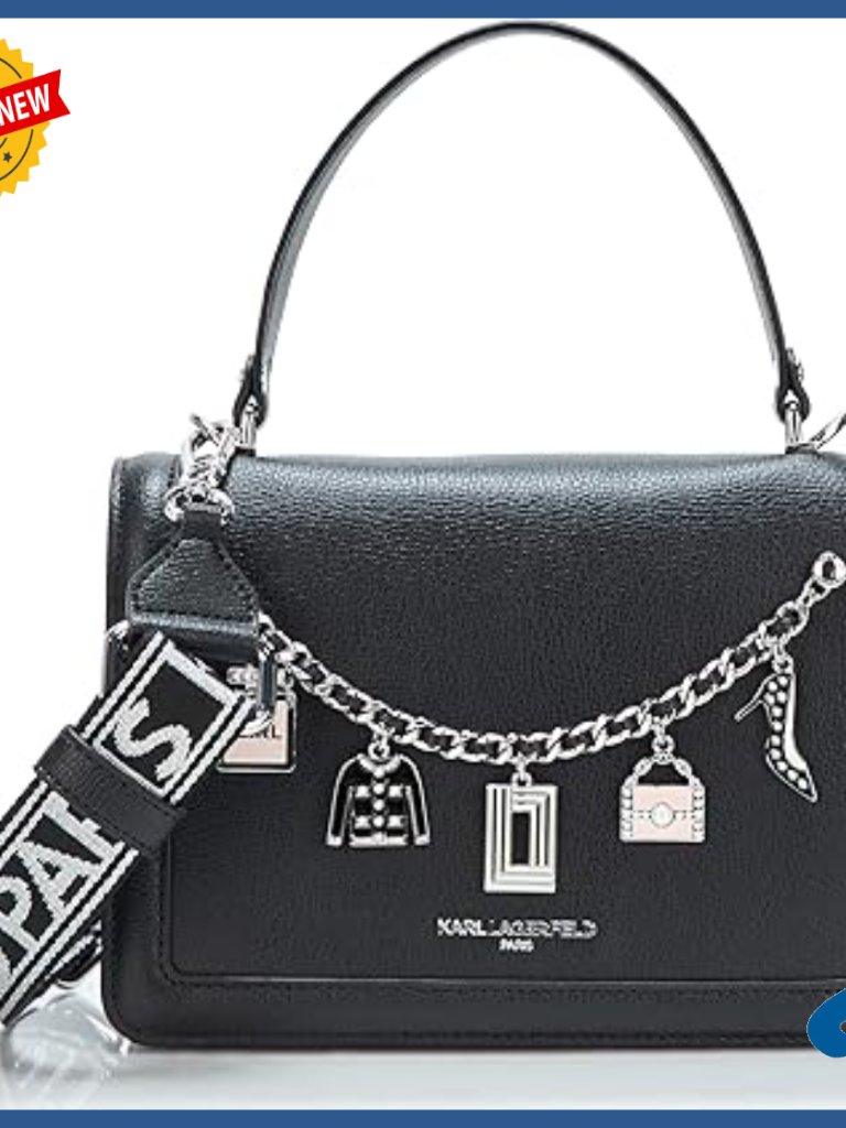 Leather Satchel Crossbody Bag With Charms, Multiple Compartments